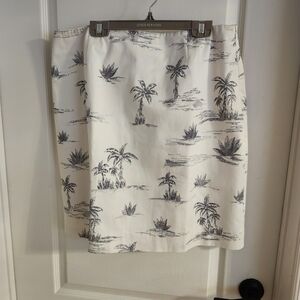 Talbots White Palm-Print Cotton Skirt